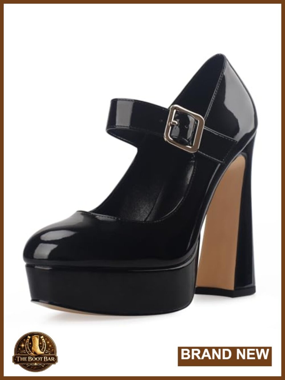 Chunky Heel Mary Jane Pumps Closed Toe Platform Patent Block Heels 5 Inch